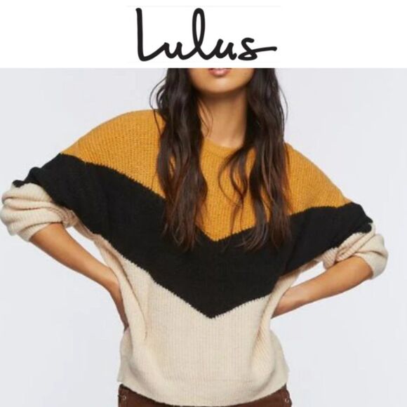 Lulu's Knitted Sweater (Brown, Black, and Cream Color Block) - Picture 1 of 9